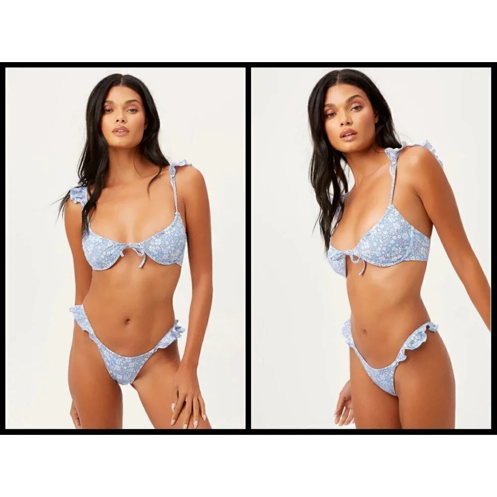 💕FRANKIES BIKINIS💕 Ali Ruffle Skimpy Bikini Bottom ~ Springtime XL NWT